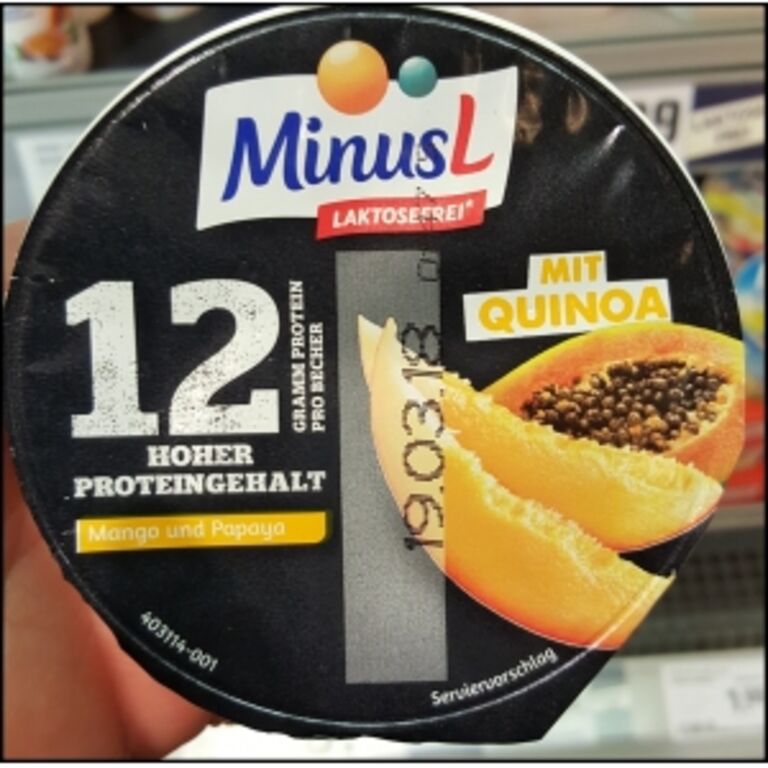MinusL Laktosefrei 12 Hoher Proteingehalt Mango Papaya Quinoa Frischkäsezubereitung 150g